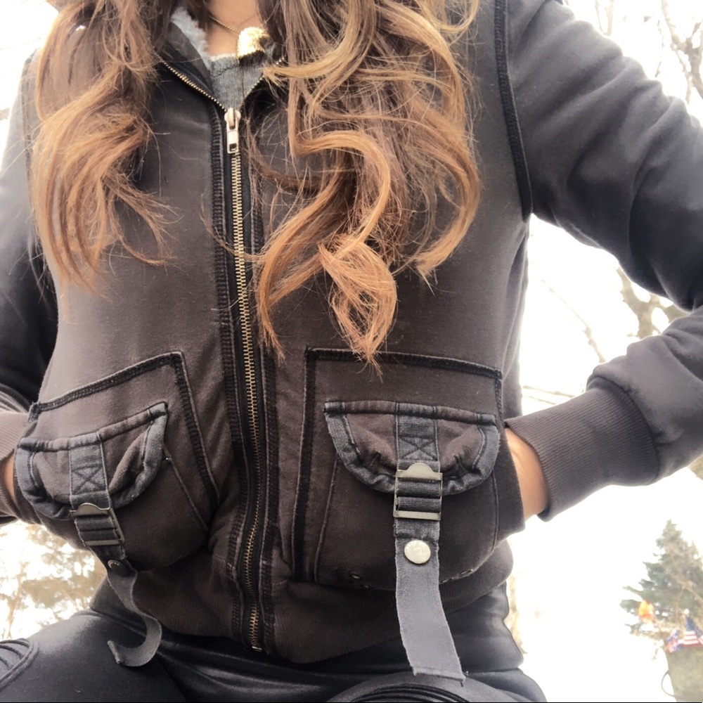 DaNang Sherpa Cargo Hoodie XS Sweatshirt Cropped